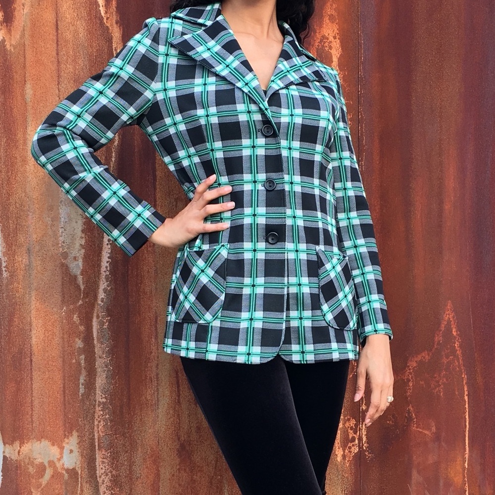 Vintage Green plaid blazer jacket sz M